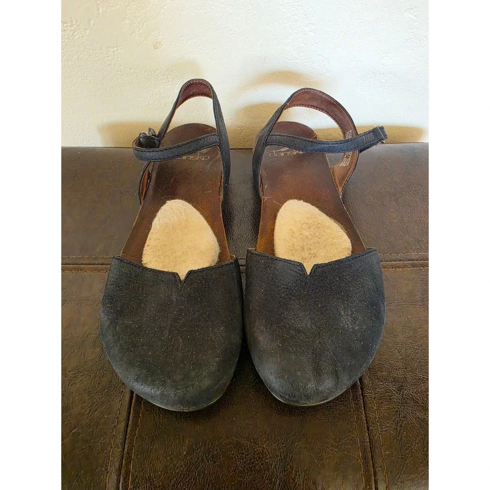 Dansko Rowan Black Leather Boho Workwear Flat Slingback Sandals sz 37 US 6.5